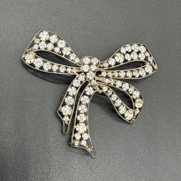 Jewelry - Antique Victorian Rhinestone Bow Pendant Hair Accessory Statement Vintage